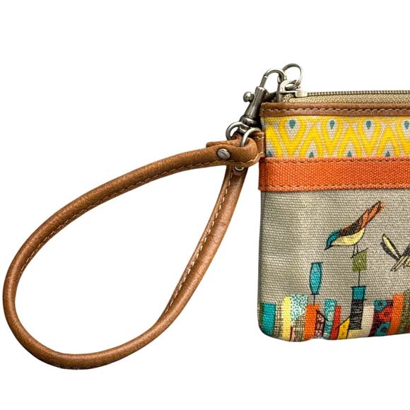 Fossil Key-Per Yellow Blue Bird Print Zip Around Wallet - Picture 3 of 6